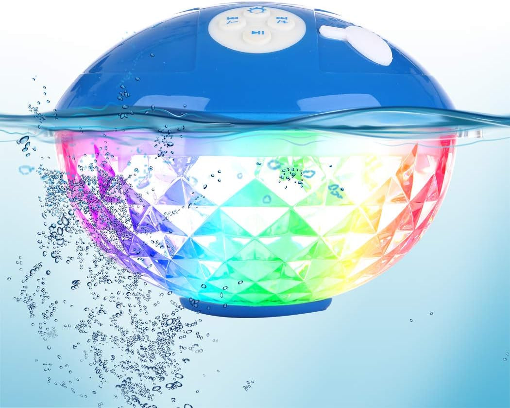 Bluetooth Pool Speaker with Colorful Light, Floating Speaker with IP68 Waterproof and a Built-In Mic