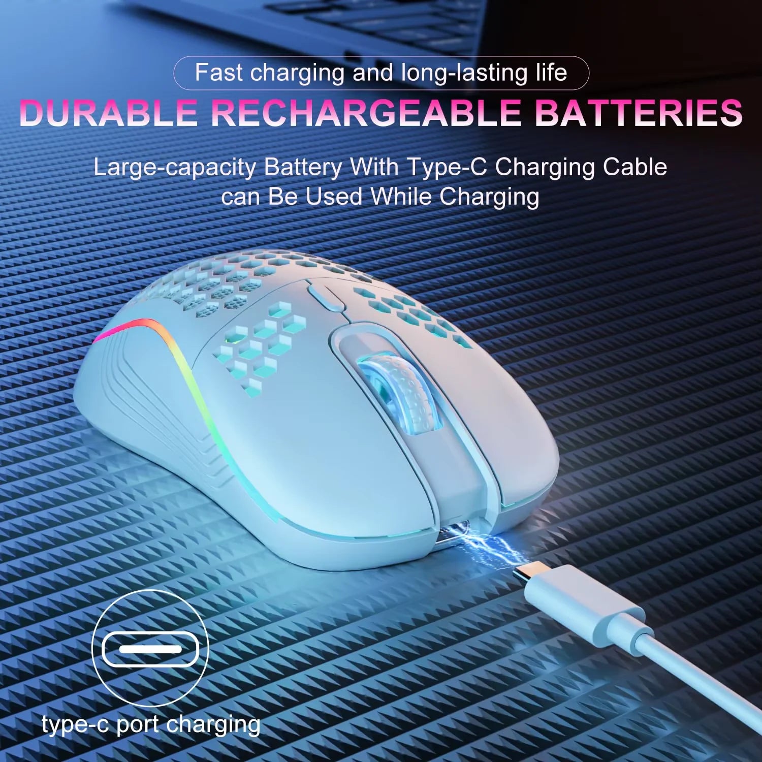 2.4G Wireless Mouse with RGB Backlit - 6-Button, 3-Speed DPI, Type C Rechargeable