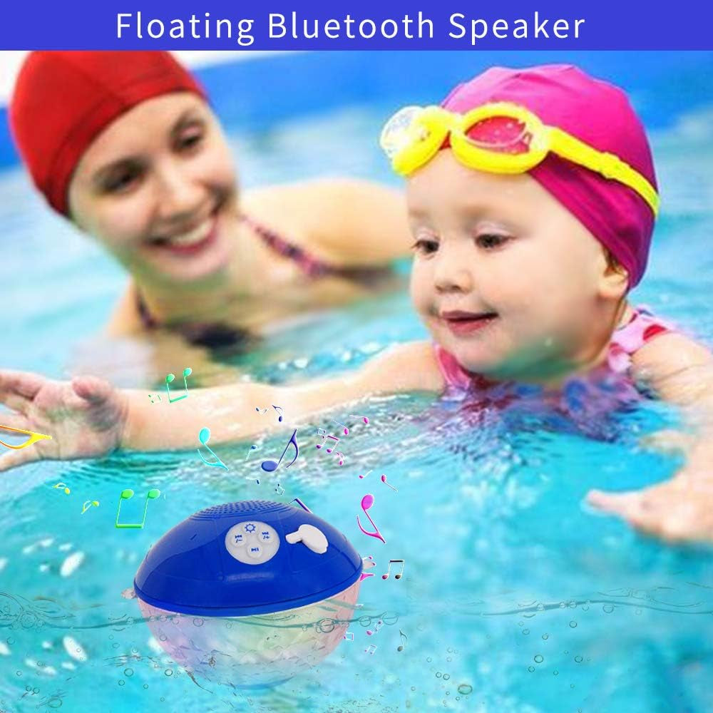 Bluetooth Pool Speaker with Colorful Light, Floating Speaker with IP68 Waterproof and a Built-In Mic