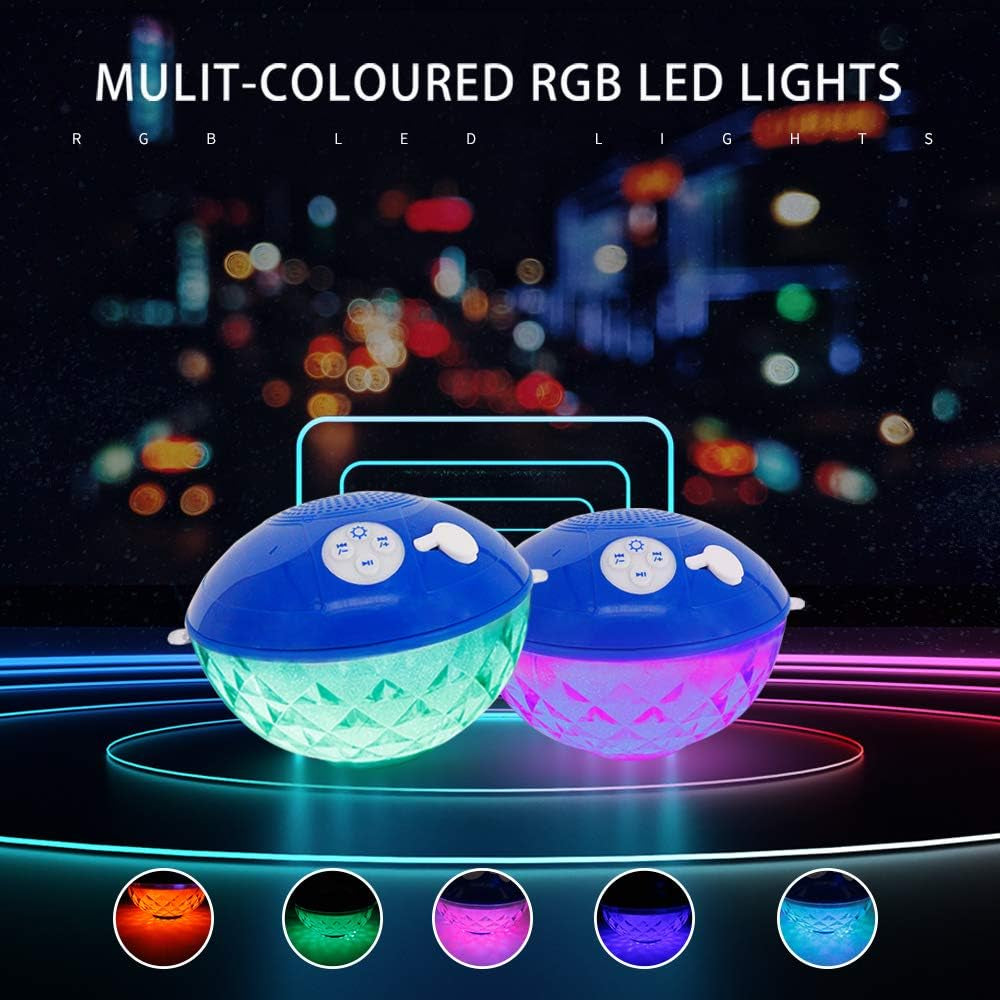 Bluetooth Pool Speaker with Colorful Light, Floating Speaker with IP68 Waterproof and a Built-In Mic