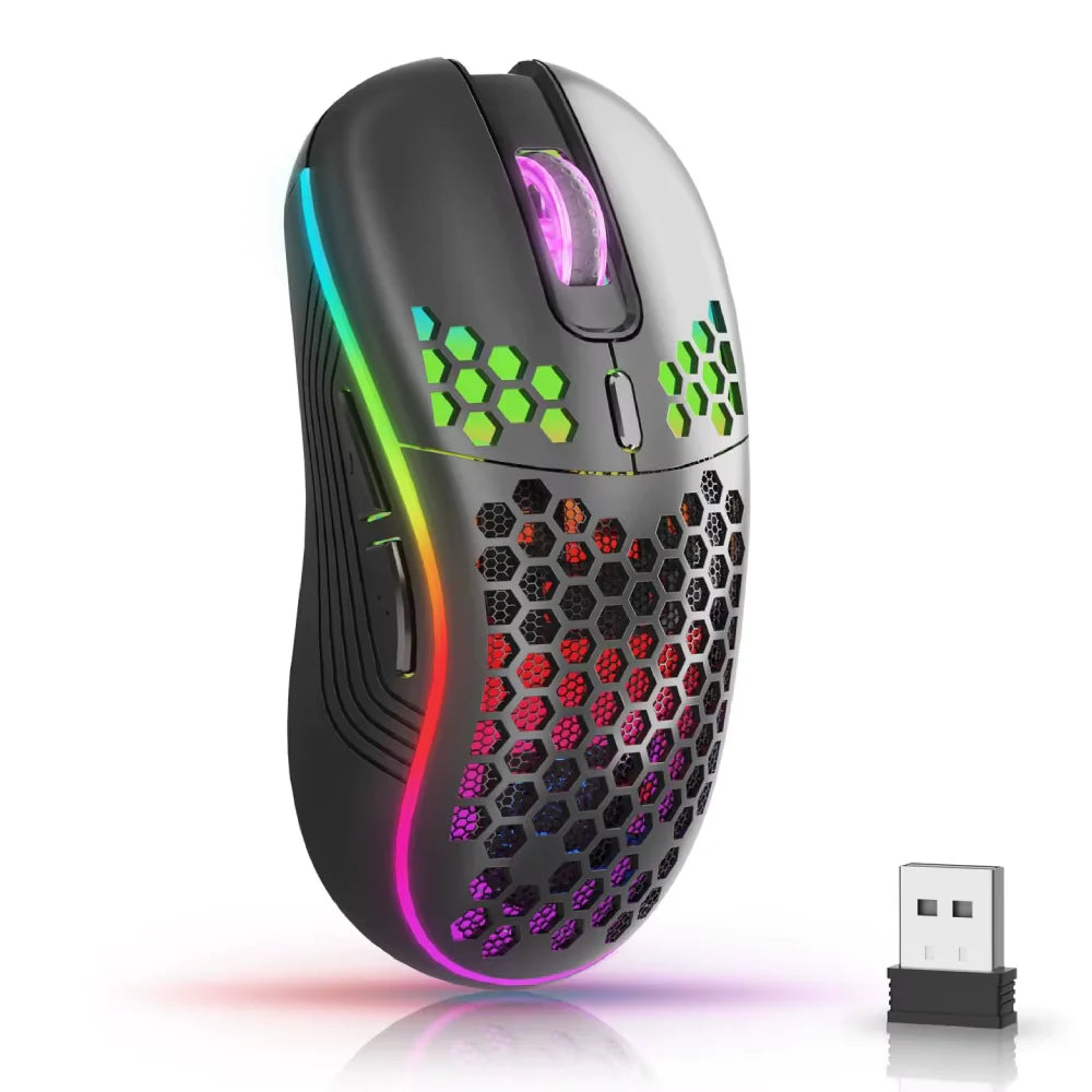 2.4G Wireless Mouse with RGB Backlit - 6-Button, 3-Speed DPI, Type C Rechargeable