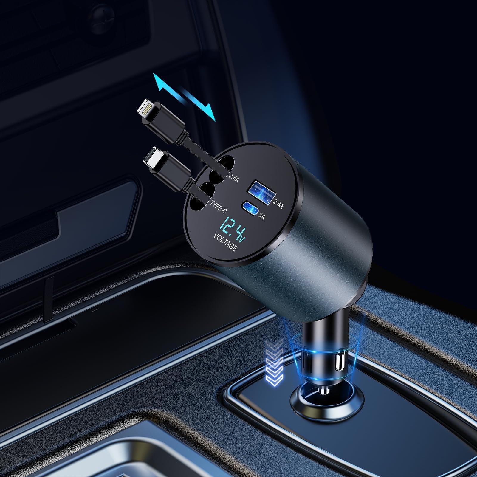 Retractable Car Charger - 4 in 1 Fast Car Phone Charger 66W