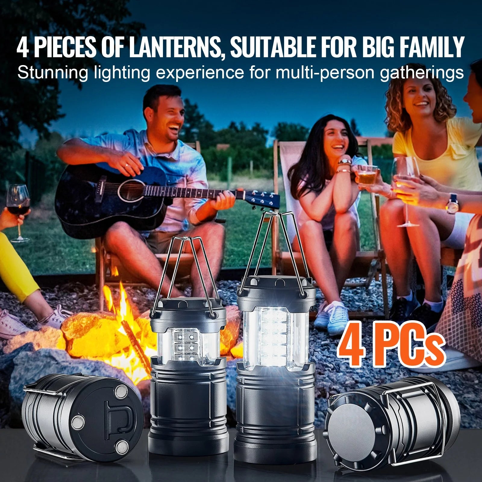 VEVOR LED Camping Lanterns with Collapsible Battery Powered Camping Lights - Set of 4