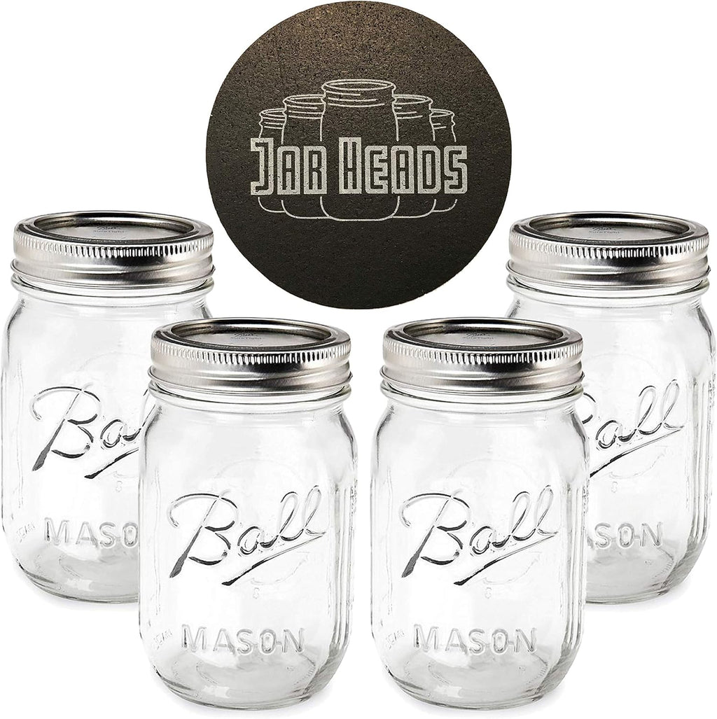 Ball Mason Jars 16 Oz Bundle with Non Slip Jar Opener (Bundles of 4)