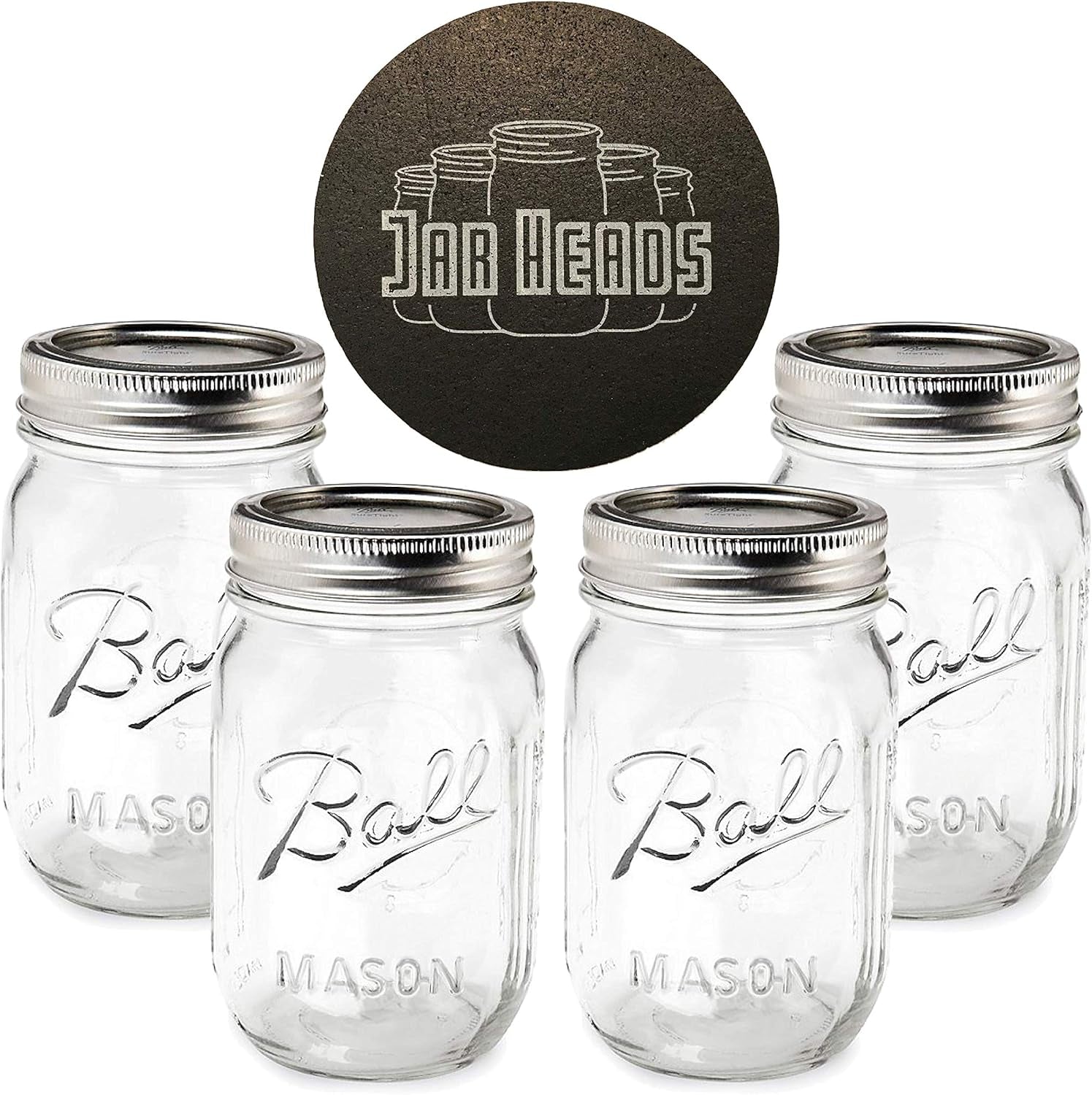 Ball Mason Jars 16 Oz Bundle with Non Slip Jar Opener (Bundles of 4)
