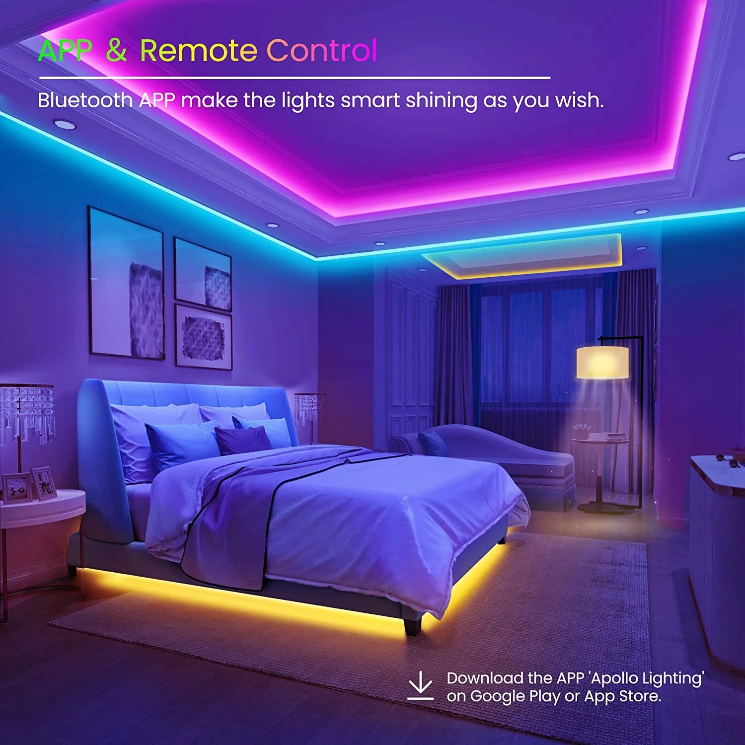 50 FT LED Strip Lights, Bluetooth LED Lights with Music Sync -Phone Controller and IR Remote (App + Remote + Mic).