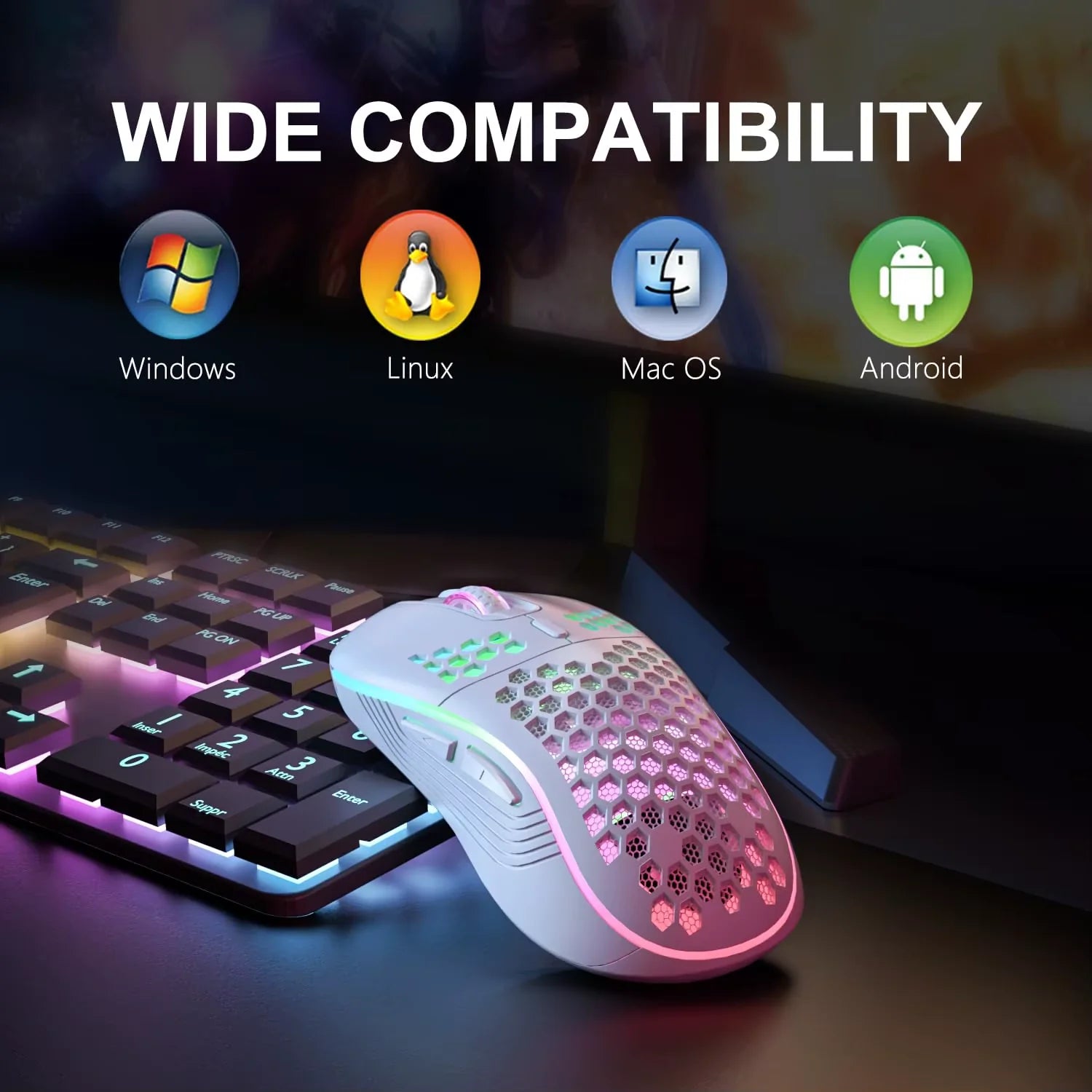 2.4G Wireless Mouse with RGB Backlit - 6-Button, 3-Speed DPI, Type C Rechargeable
