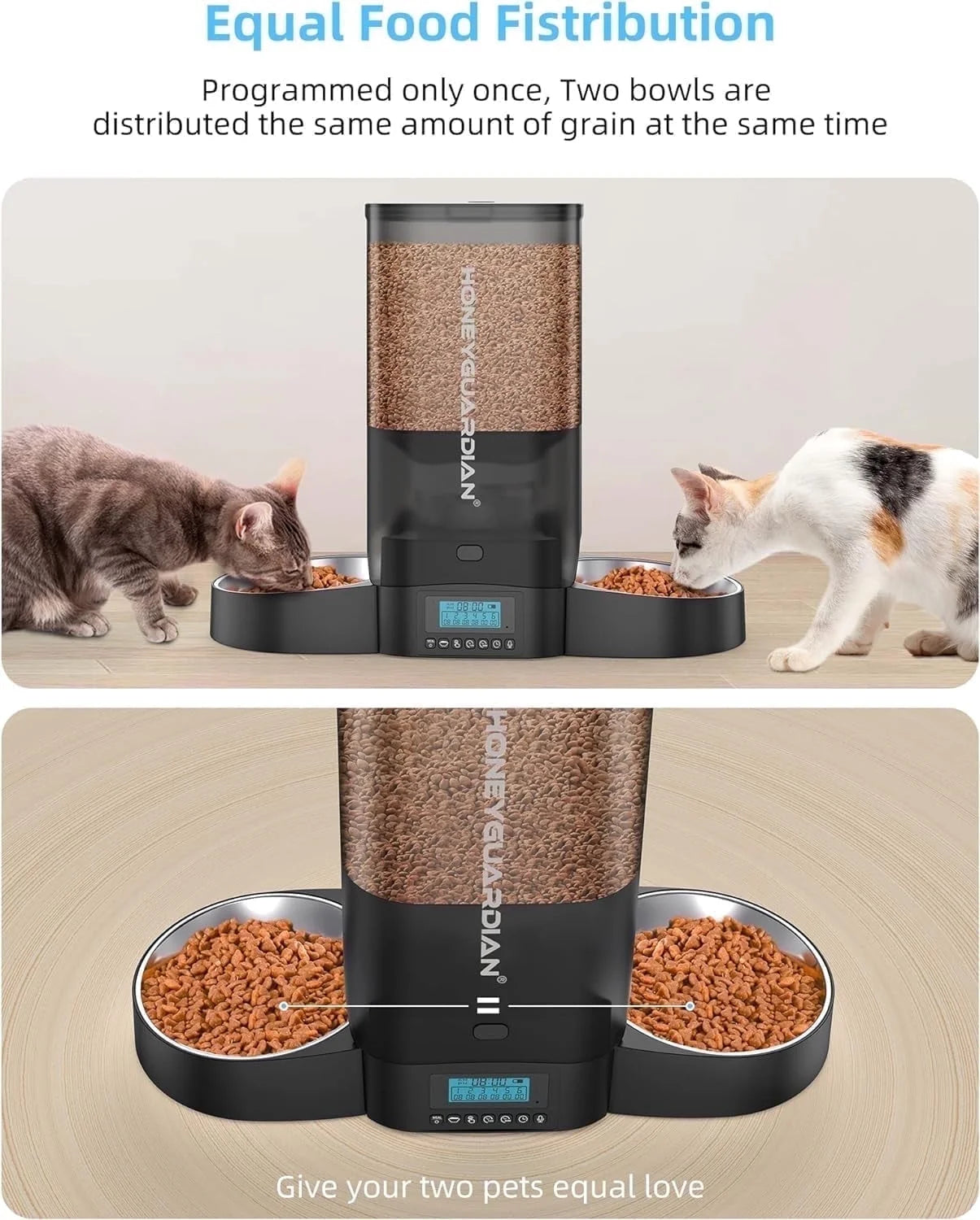 5 L Automatic Cat Feeder with Stainless Steel Bowl and Desiccant Bag