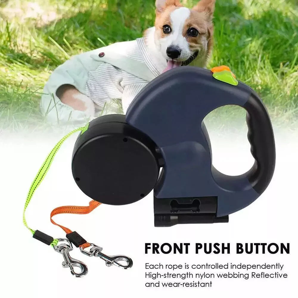 Dual Pet Leash - Retractable, Reflective, Lead 360 Swivel