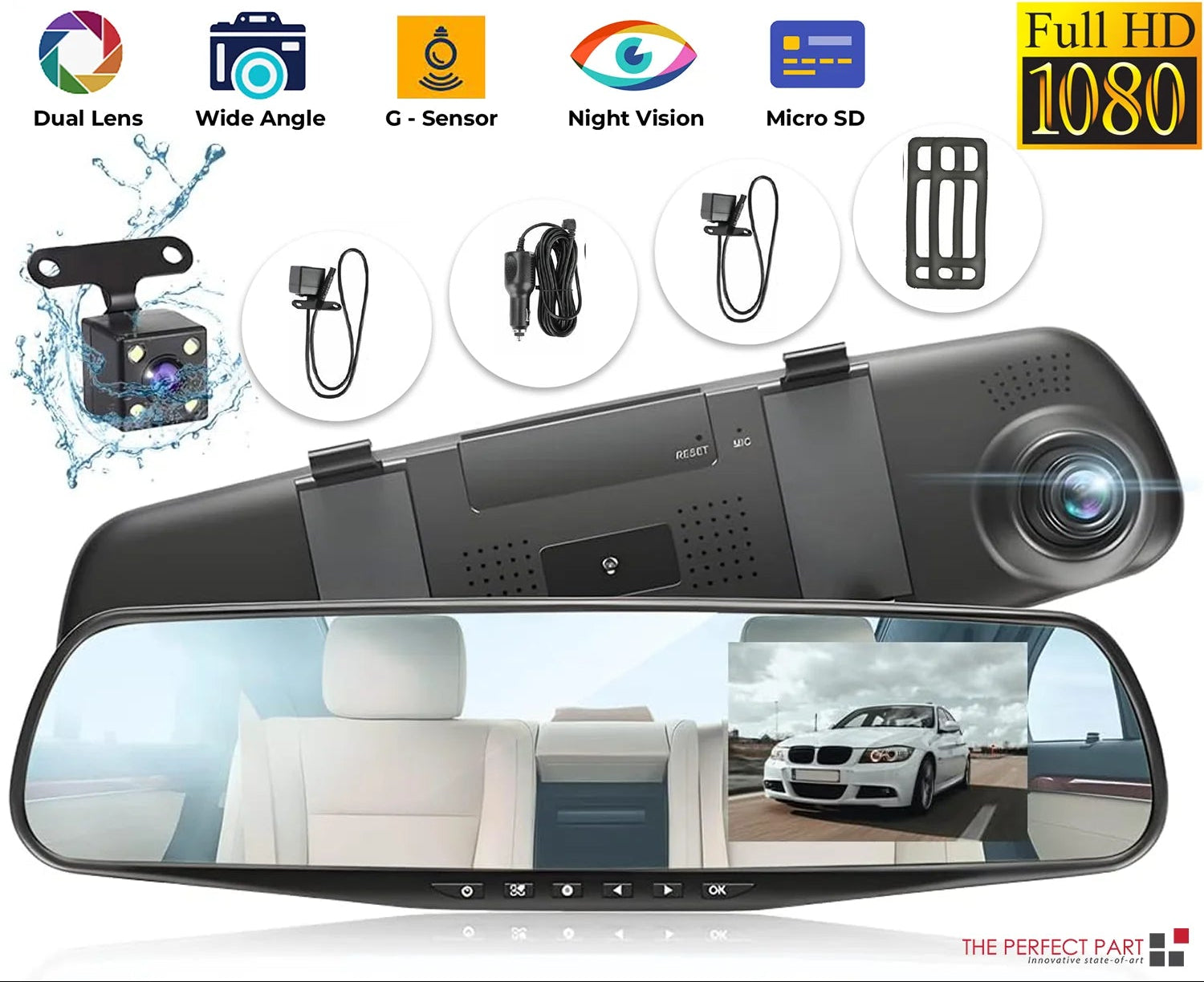 1080P HD Rearview DVR Dual Dash Camera - Front & Rear Video Recorder