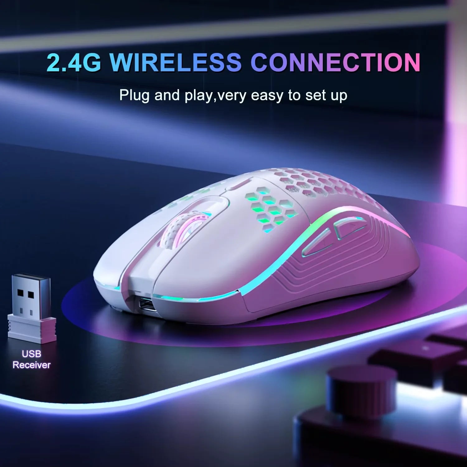 2.4G Wireless Mouse with RGB Backlit - 6-Button, 3-Speed DPI, Type C Rechargeable