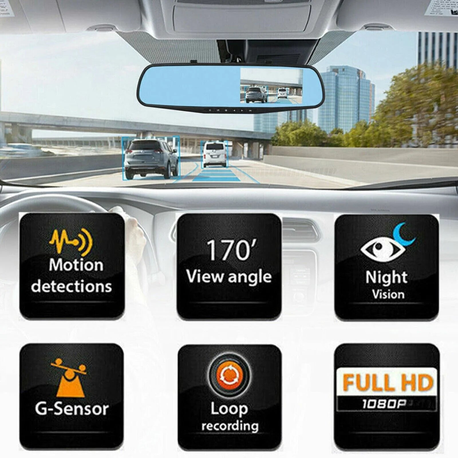 1080P HD Rearview DVR Dual Dash Camera - Front & Rear Video Recorder